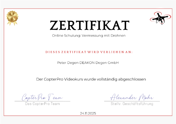 Vermessung Zertifikat